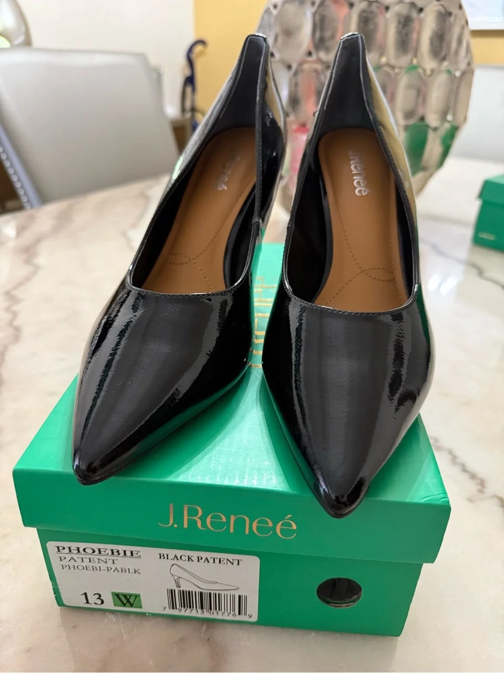 J.Renee Black Patent Pointed-Toe Pumps